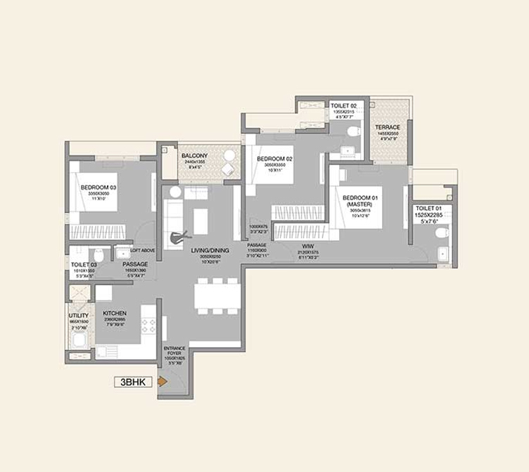 Godrej Hillside 3, 3 BHK Floor Plans